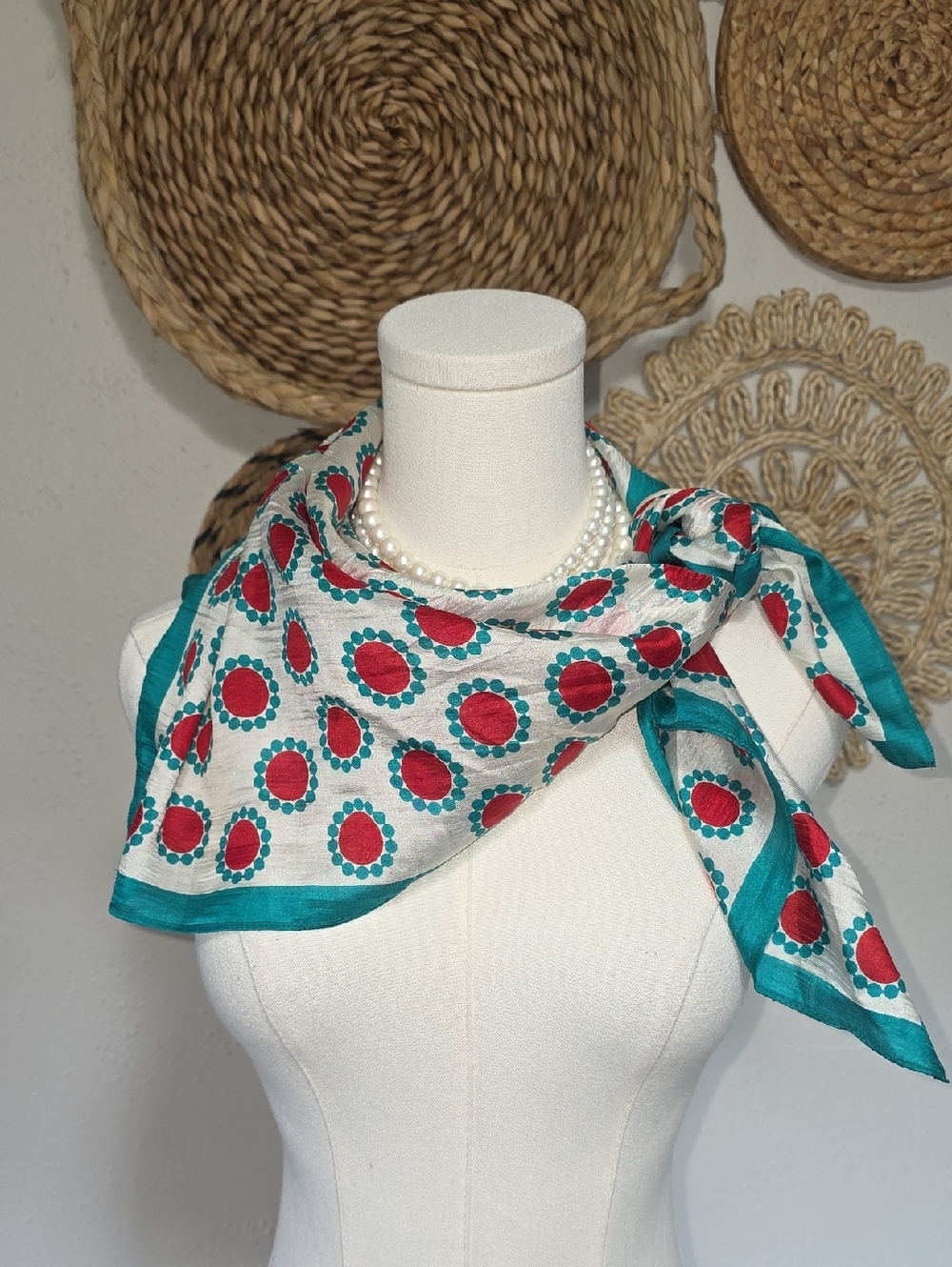 Vintage Sasha 100% Silk Red White Neck Scarf Bold Dotted Pattern Old Money OS/L